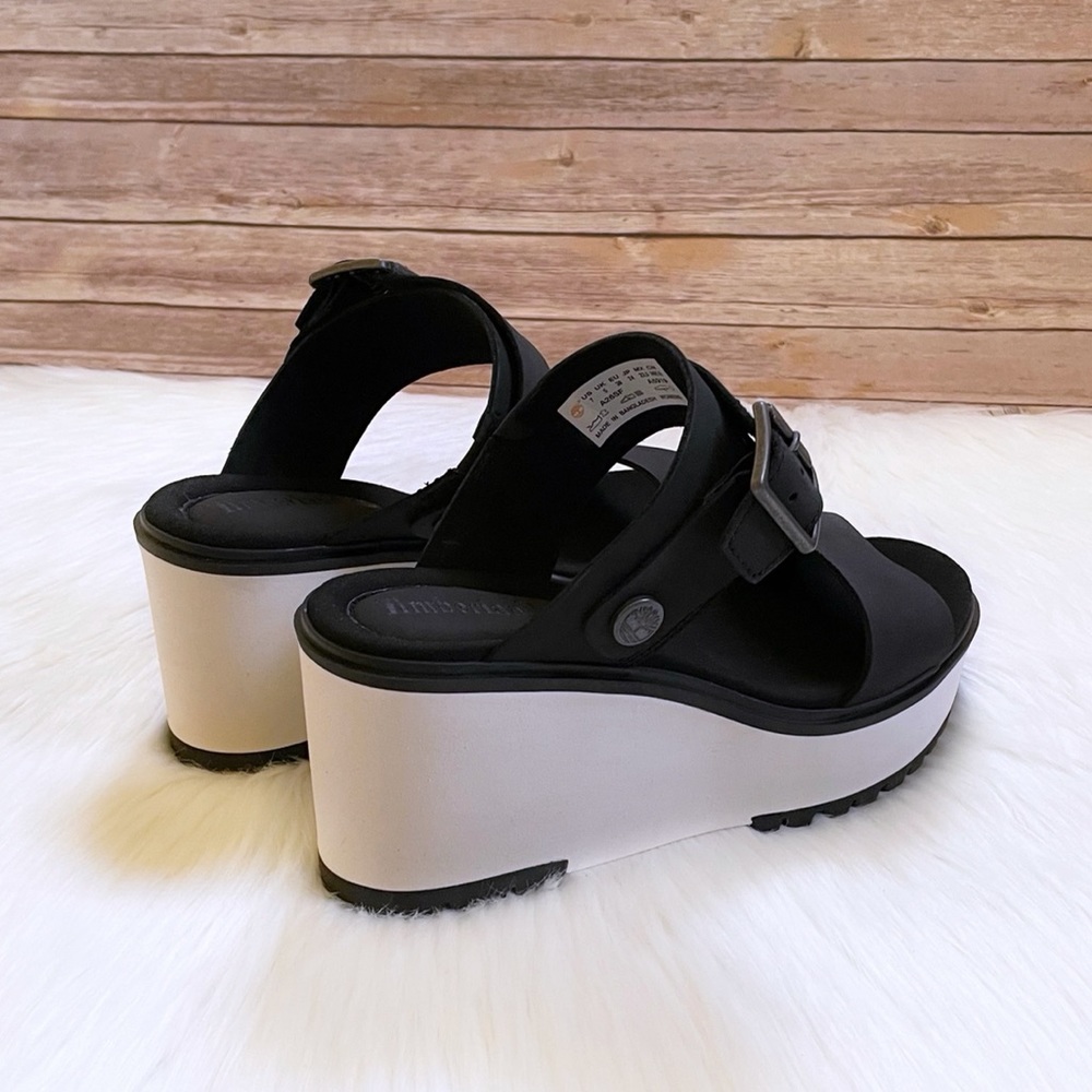 Timberland Women’s Koralyn Wedge 2 Band Black Nubuck Leather Sandals - Picture 4 of 10